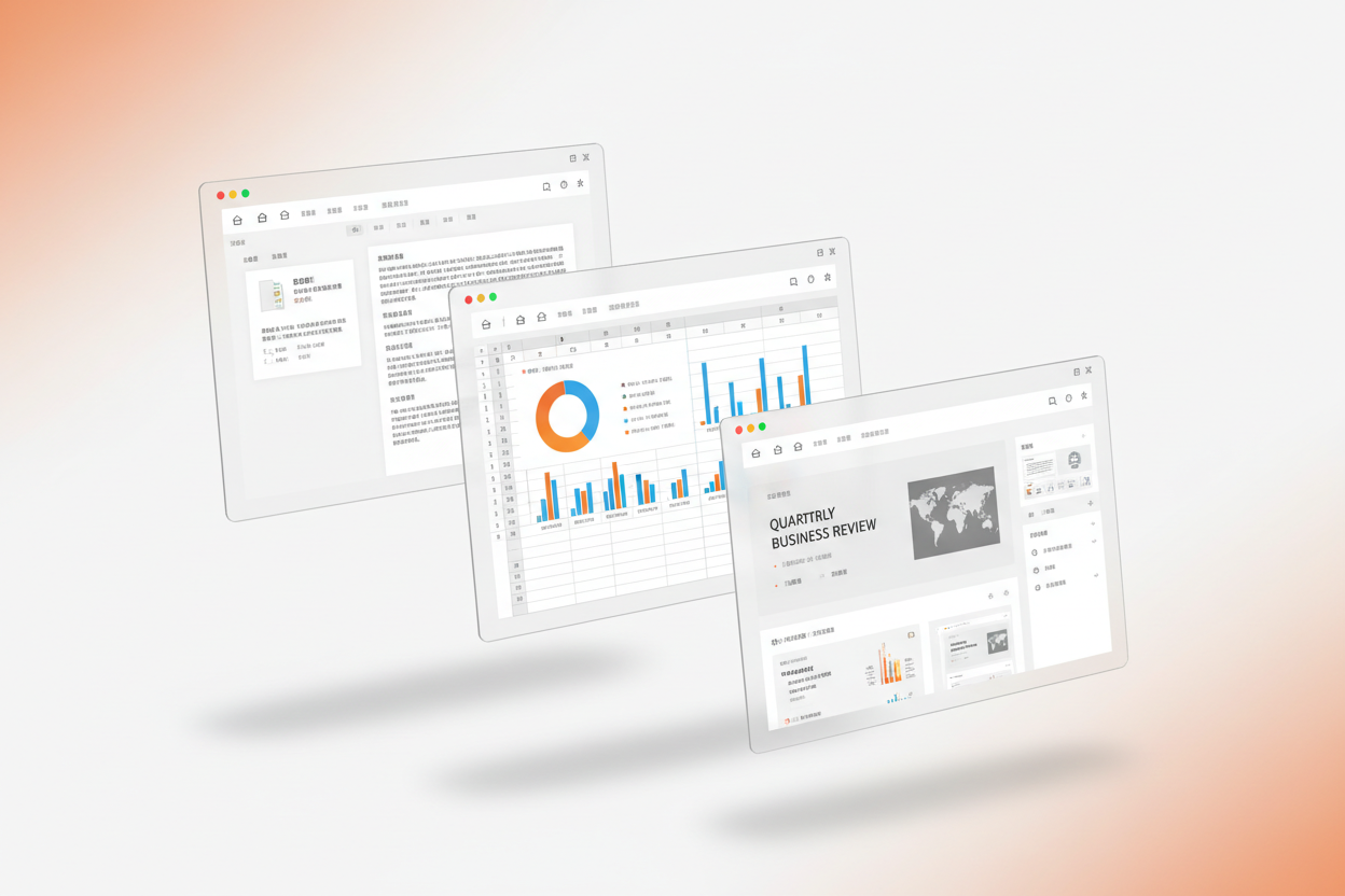WPS Office 产品界面展示 - 文档、表格、演示三大功能模块